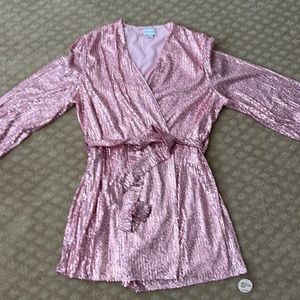 NWT ASOS pink sequin mini wrap dress size 12 never worn .